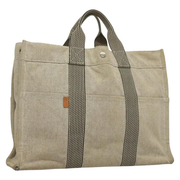 HERMES Fourre Tout MM Hand Bag Canvas Gray Silver Auth 133159