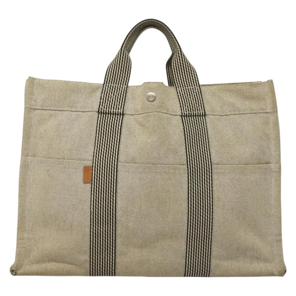HERMES Fourre Tout MM Hand Bag Canvas Gray Silver Auth 133159