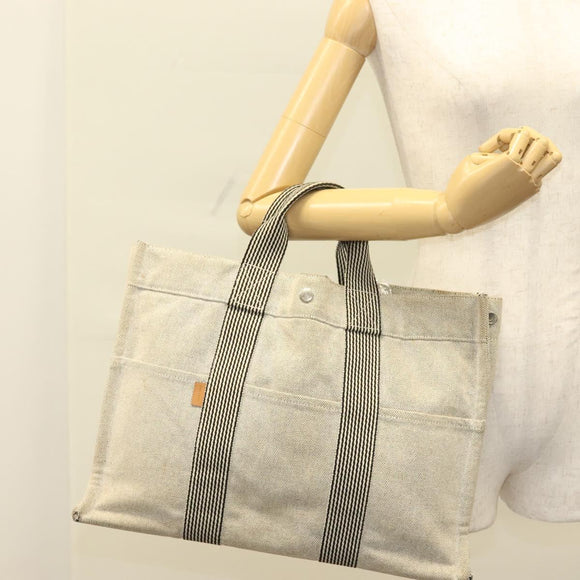 HERMES Fourre Tout MM Hand Bag Canvas Gray Silver Auth 133159
