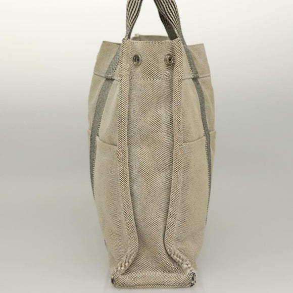 HERMES Fourre Tout MM Hand Bag Canvas Gray Silver Auth 133159