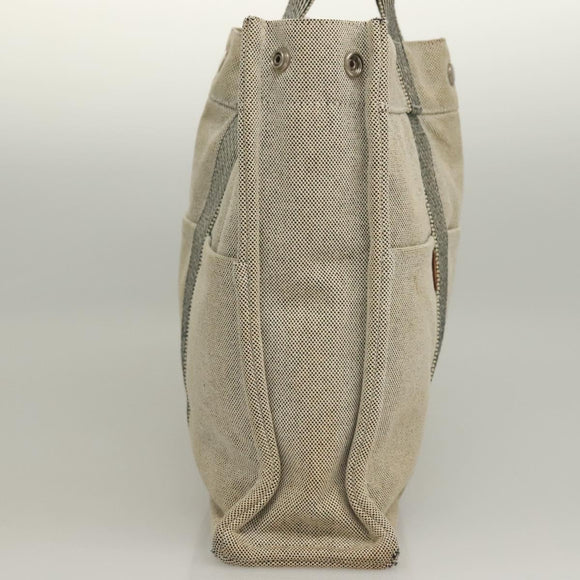 HERMES Fourre Tout MM Hand Bag Canvas Gray Silver Auth 133159