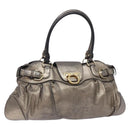 Salvatore Ferragamo Gancini Hand Bag Leather Silver Gold Auth 133160-1