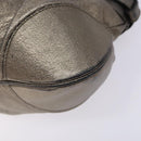 Salvatore Ferragamo Gancini Hand Bag Leather Silver Gold Auth 133160-10