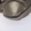 Salvatore Ferragamo Gancini Hand Bag Leather Silver Gold Auth 133160-11
