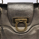 Salvatore Ferragamo Gancini Hand Bag Leather Silver Gold Auth 133160-14