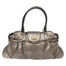 Salvatore Ferragamo Gancini Hand Bag Leather Silver Gold Auth 133160-2