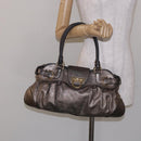 Salvatore Ferragamo Gancini Hand Bag Leather Silver Gold Auth 133160-22