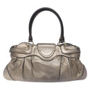 Salvatore Ferragamo Gancini Hand Bag Leather Silver Gold Auth 133160-3