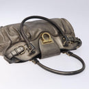 Salvatore Ferragamo Gancini Hand Bag Leather Silver Gold Auth 133160-6