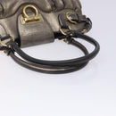 Salvatore Ferragamo Gancini Hand Bag Leather Silver Gold Auth 133160-7