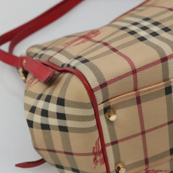BURBERRY Nova Check Shoulder Bag PVC Beige Gold Auth 133163
