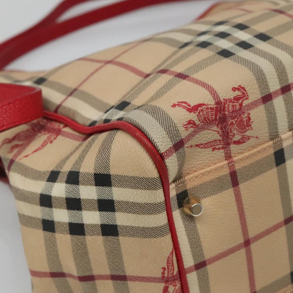 BURBERRY Nova Check Shoulder Bag PVC Beige Gold Auth 133163