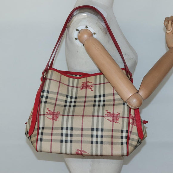 BURBERRY Nova Check Shoulder Bag PVC Beige Gold Auth 133163