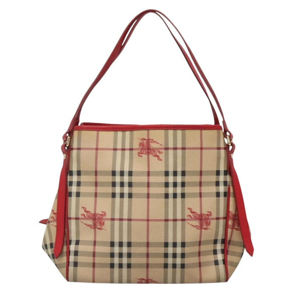 BURBERRY Nova Check Shoulder Bag PVC Beige Gold Auth 133163