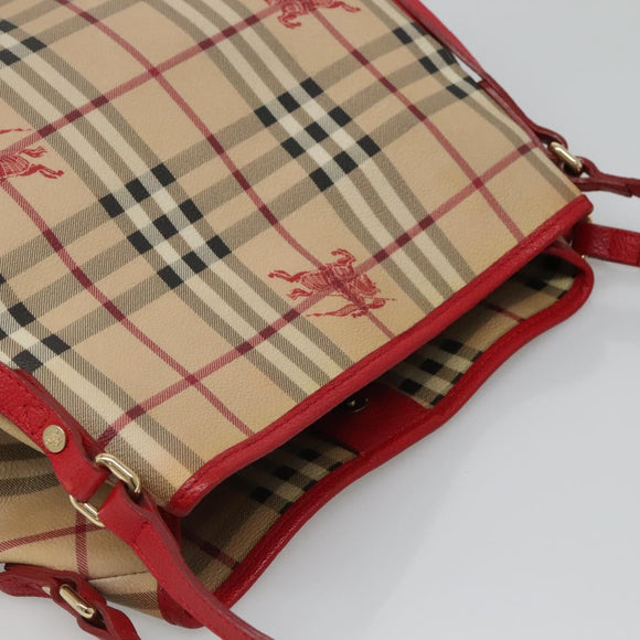 BURBERRY Nova Check Shoulder Bag PVC Beige Gold Auth 133163