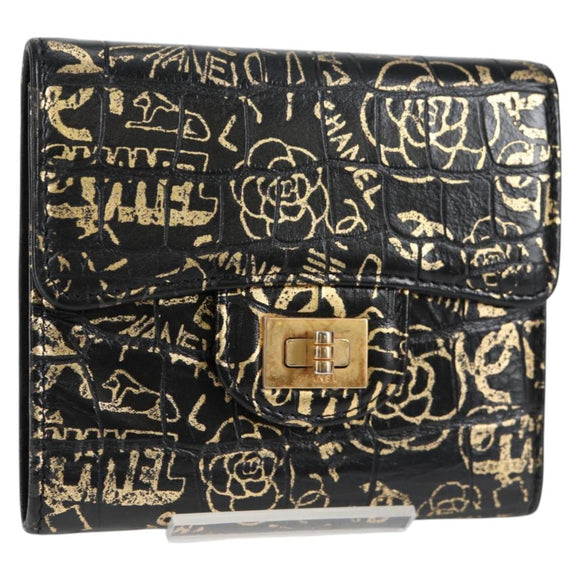 CHANEL Wallet Leather Black Gold CC Auth 133181V