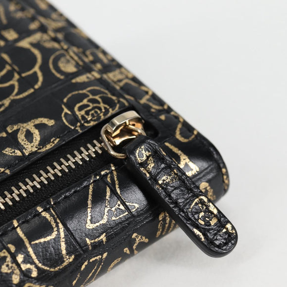 CHANEL Wallet Leather Black Gold CC Auth 133181V