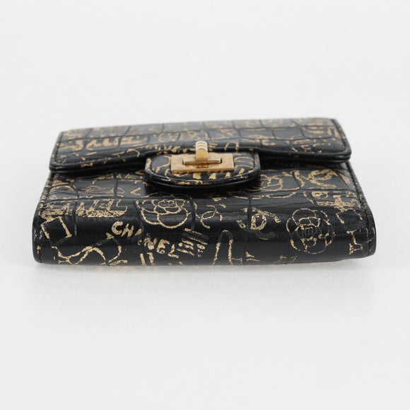 CHANEL Wallet Leather Black Gold CC Auth 133181V