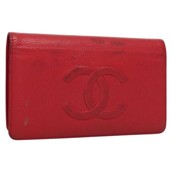 CHANEL Long Wallet Caviar Skin Pink CC Auth 133182