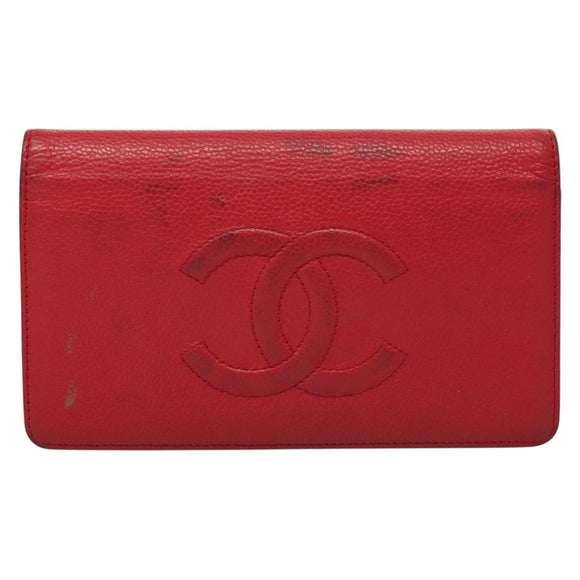 CHANEL Long Wallet Caviar Skin Pink CC Auth 133182