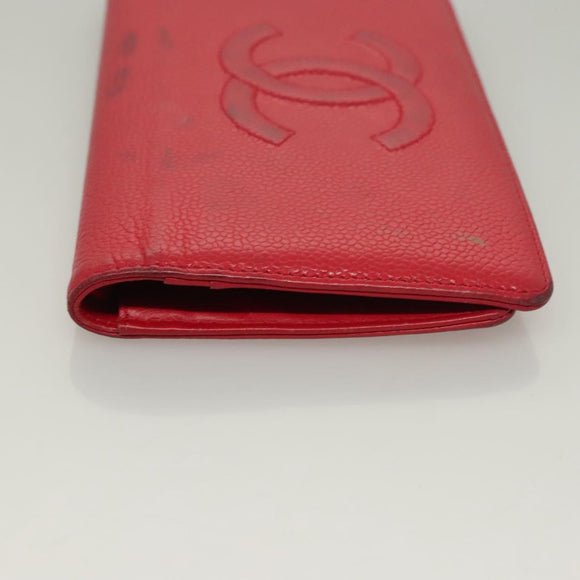 CHANEL Long Wallet Caviar Skin Pink CC Auth 133182