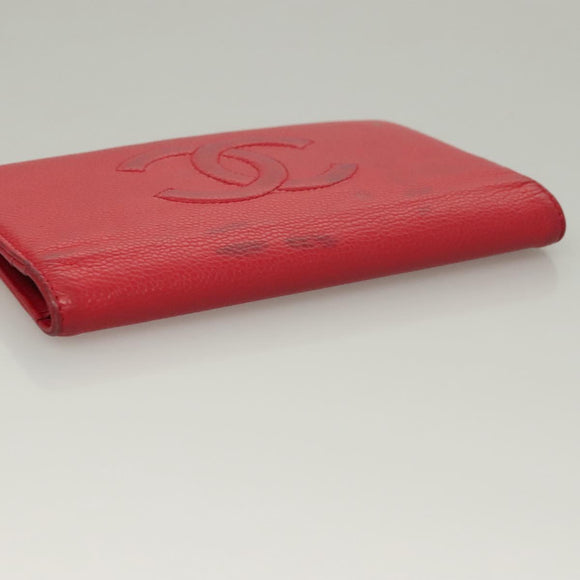 CHANEL Long Wallet Caviar Skin Pink CC Auth 133182