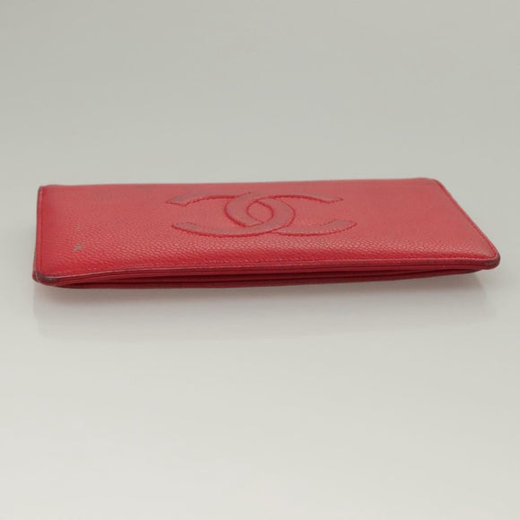 CHANEL Long Wallet Caviar Skin Pink CC Auth 133182
