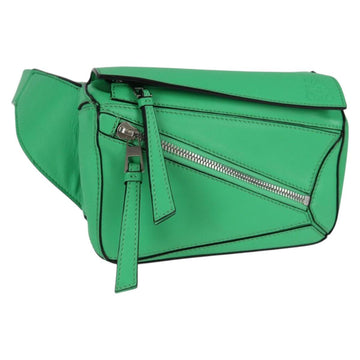 LOEWE Anagram Puzzle Body Bag Leather Green Silver Auth 133192M