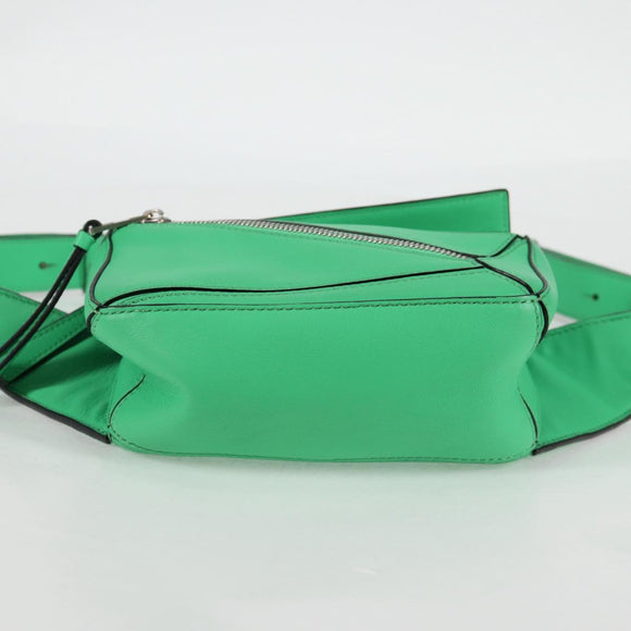 LOEWE Anagram Puzzle Body Bag Leather Green Silver Auth 133192M