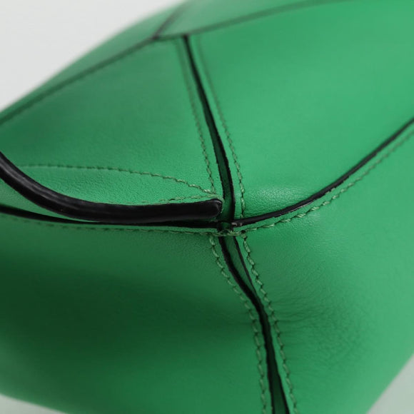 LOEWE Anagram Puzzle Body Bag Leather Green Silver Auth 133192M