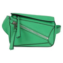 LOEWE Anagram Puzzle Body Bag Leather Green Silver Auth 133192M-13
