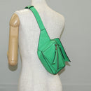 LOEWE Anagram Puzzle Body Bag Leather Green Silver Auth 133192M-24