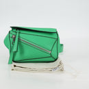 LOEWE Anagram Puzzle Body Bag Leather Green Silver Auth 133192M-12