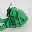 LOEWE Anagram Puzzle Body Bag Leather Green Silver Auth 133192M-3