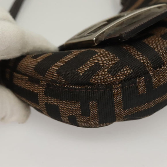 FENDI Zucca Canvas Mini Croissant Hand Bag Black Brown Silver Auth 133195