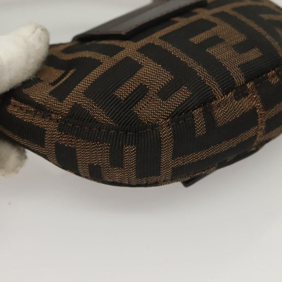 FENDI Zucca Canvas Mini Croissant Hand Bag Black Brown Silver Auth 133195