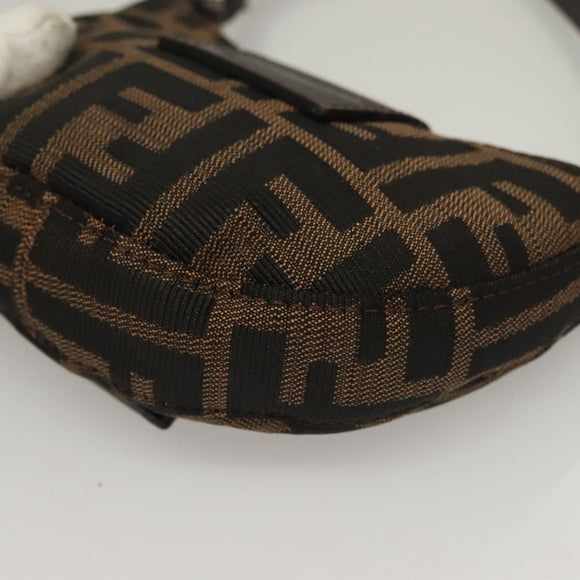 FENDI Zucca Canvas Mini Croissant Hand Bag Black Brown Silver Auth 133195