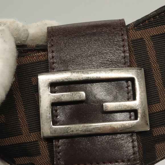 FENDI Zucca Canvas Mini Croissant Hand Bag Black Brown Silver Auth 133195