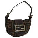 FENDI Zucca Canvas Mini Croissant Hand Bag Black Brown Silver Auth 133195-1