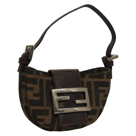 FENDI Zucca Canvas Mini Croissant Hand Bag Black Brown Silver Auth 133195