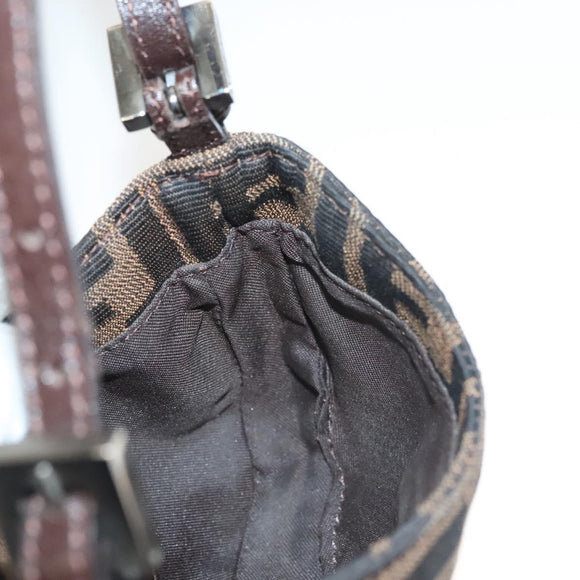 FENDI Zucca Canvas Mini Croissant Hand Bag Black Brown Silver Auth 133195