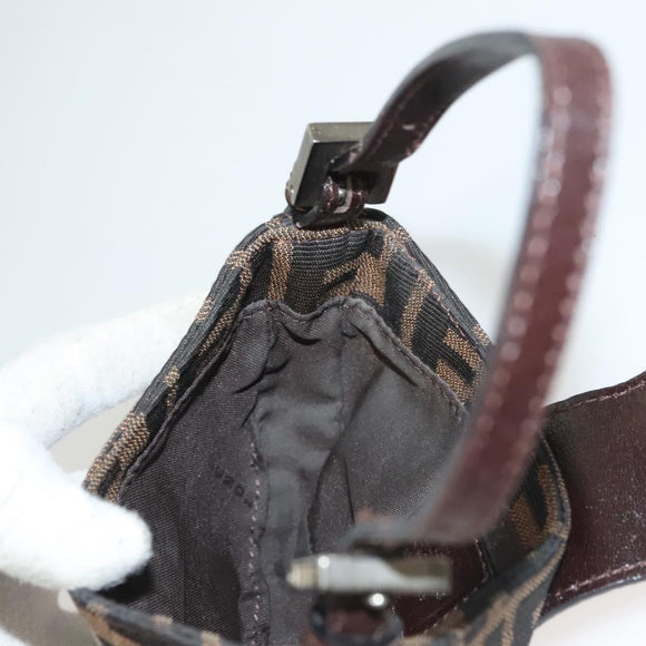 FENDI Zucca Canvas Mini Croissant Hand Bag Black Brown Silver Auth 133195