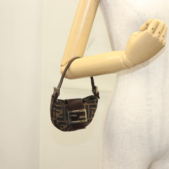 FENDI Zucca Canvas Mini Croissant Hand Bag Black Brown Silver Auth 133195