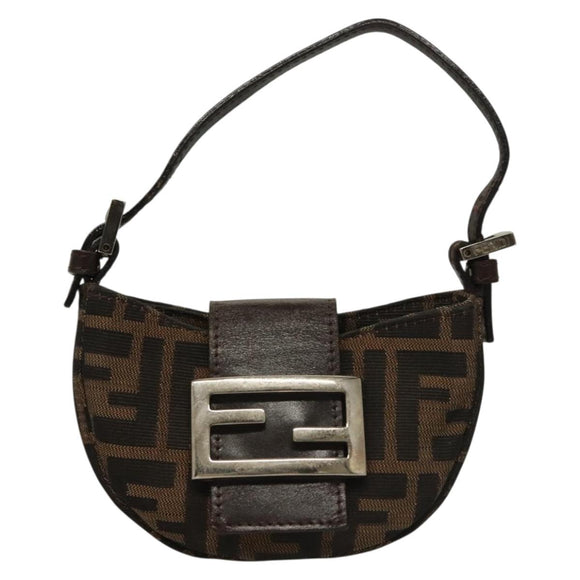 FENDI Zucca Canvas Mini Croissant Hand Bag Black Brown Silver Auth 133195
