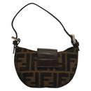FENDI Zucca Canvas Mini Croissant Hand Bag Black Brown Silver Auth 133195-2