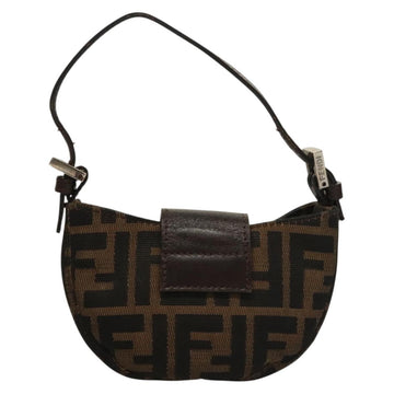 FENDI Zucca Canvas Mini Croissant Hand Bag Black Brown Silver Auth 133195 - 0
