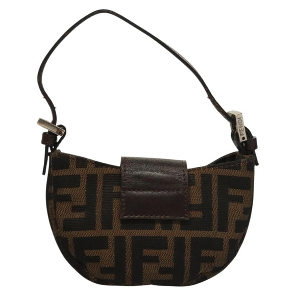 FENDI Zucca Canvas Mini Croissant Hand Bag Black Brown Silver Auth 133195