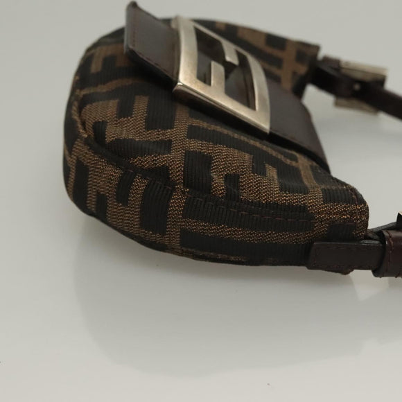 FENDI Zucca Canvas Mini Croissant Hand Bag Black Brown Silver Auth 133195