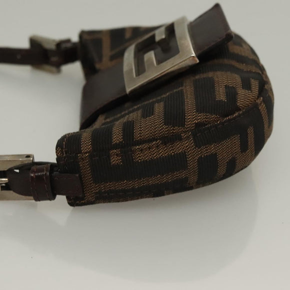 FENDI Zucca Canvas Mini Croissant Hand Bag Black Brown Silver Auth 133195