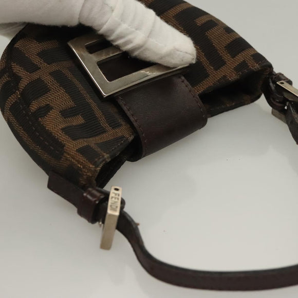 FENDI Zucca Canvas Mini Croissant Hand Bag Black Brown Silver Auth 133195